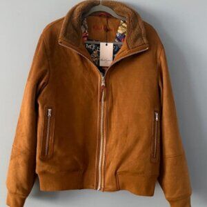 Robert Graham Vegan Suede Full Zip Bomber Jacket Mens Medium Tan Brown Art NEW